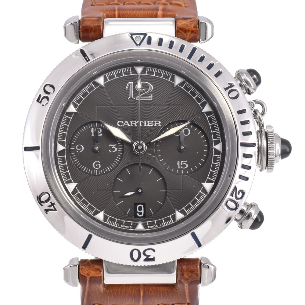 値下 カルティエ CARTIER W3105155 パシャ プラチナベゼル グレー 自動巻き メンズ 美品 腕時計 G#147091