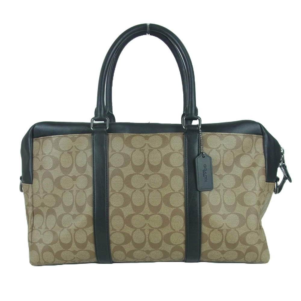 COACH コーチ ボストンバッグ F78724 レザー切替 シグネチャー ボストン バッグ ベトナム製 ベージュ系 ブラック系【中古】