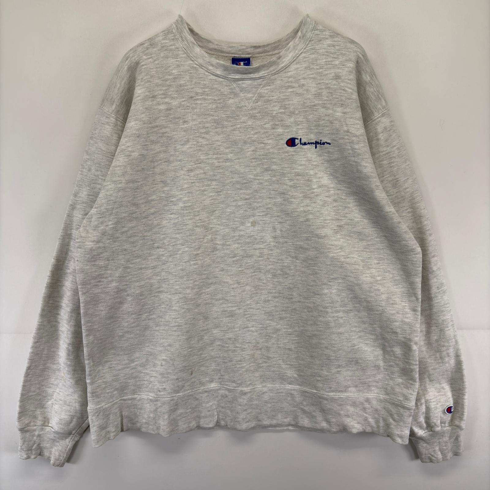 古着 90's/90年代 チャンピオン Champion USA製 スウェット 大きいサイズ ロゴ 刺繍 霜降りグレー トレーナー 2XL  グレー メンズ
