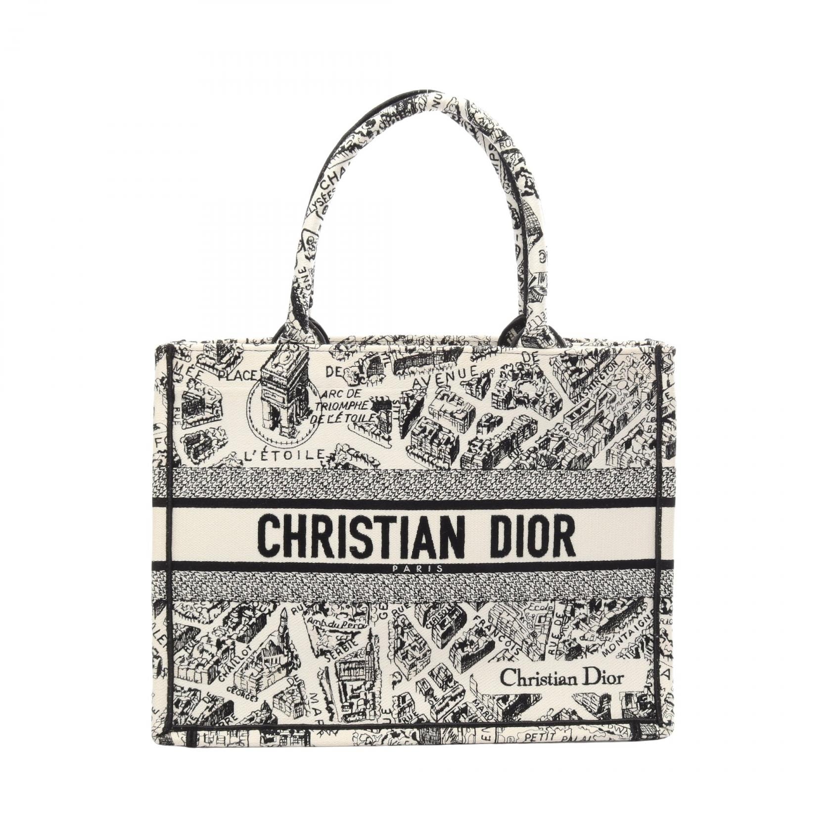 ディオール Dior BOOK TOTE ブックトート ミディアム PLAN DE PARIS トートバッグ バッグ キャンバス レディース ホワイト系 / ブラック系 【中古】