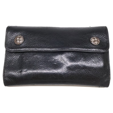 Chrome Hearts Wave Cross Ball Button Leather Wallet "Black/Silver"