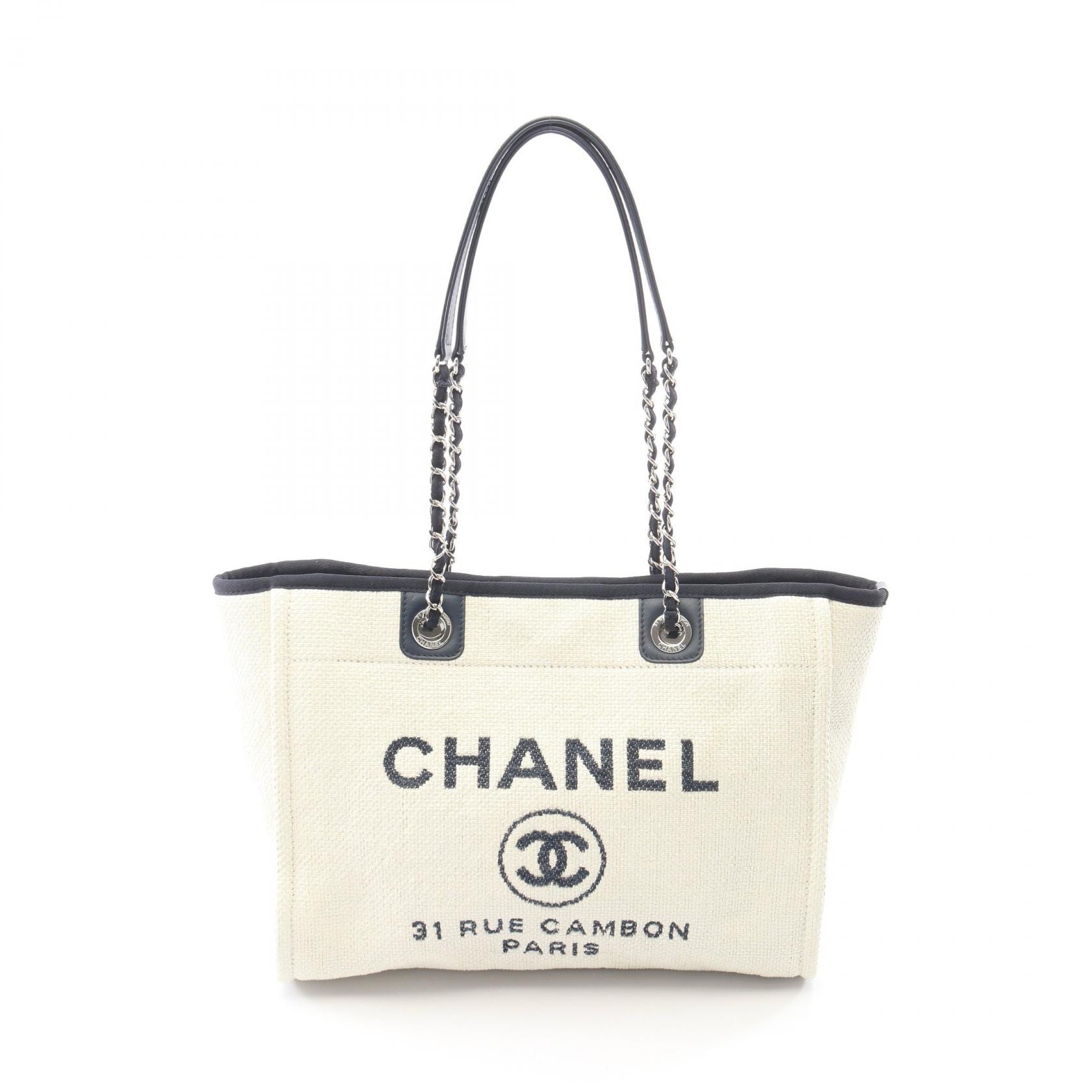 シャネル CHANEL ドーヴィル トートバッグ バッグ レザー ストロー レディース ホワイト系 / ネイビー系 A67001 【中古】