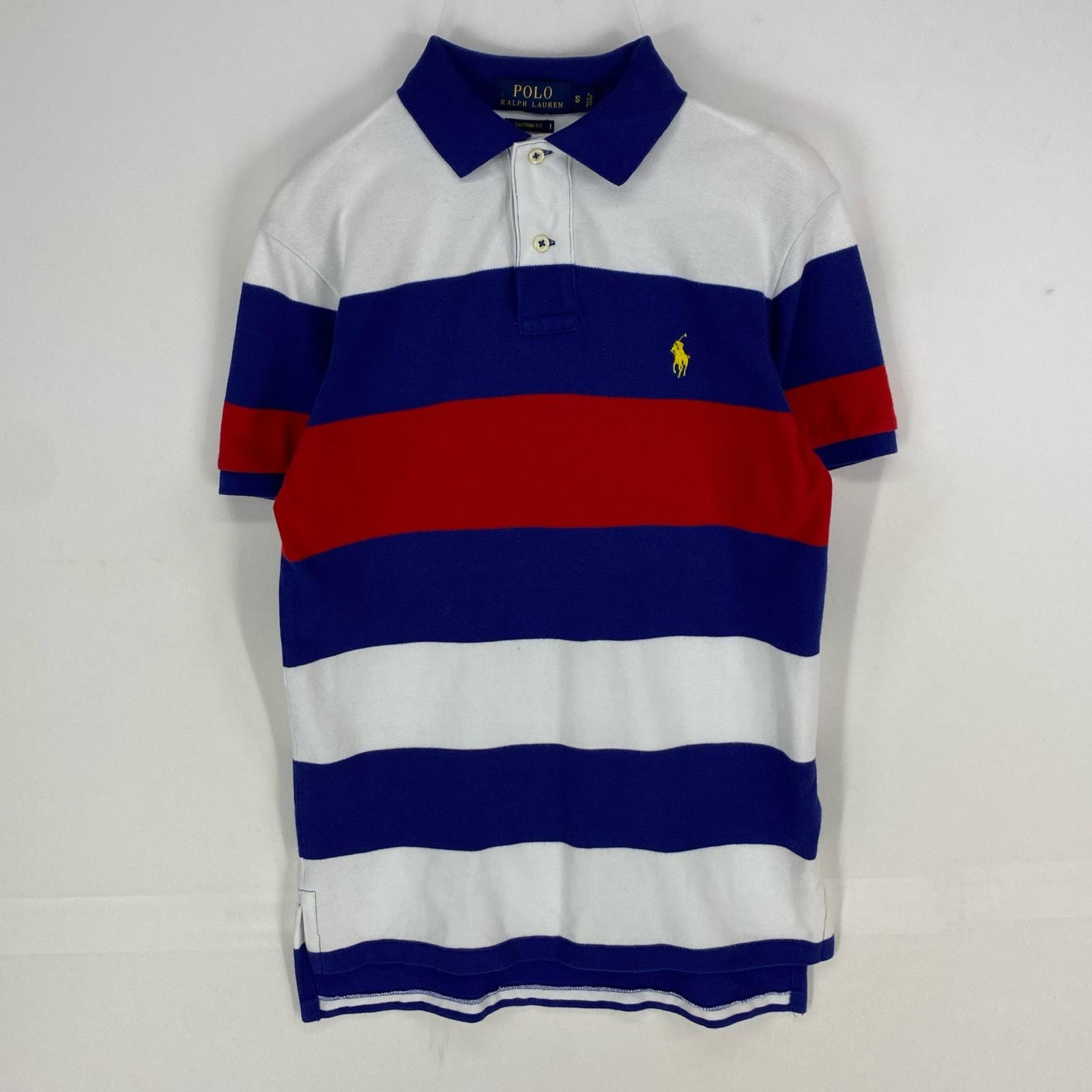 古着 ポロ・ラルフローレン POLO RALPH LAUREN 半袖シャツ 刺繍ロゴ ワンポイント ポロシャツ S ホワイト系 ボーダー メンズ