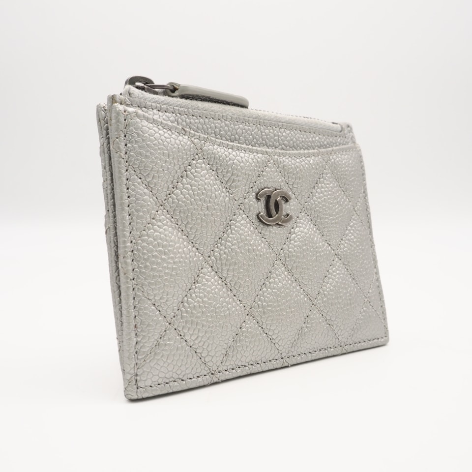 美品 CHANEL シャネル キャビアスキン マトラッセ ココマーク コインケース AP0219 コインケース シルバー キャビアスキン レディース