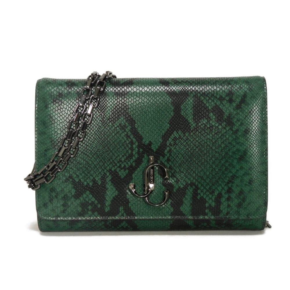 JIMMY CHOO ジミーチュウ ヴァレンヌ チェーン バッグ 新ロゴ スネーク エンボス 柄 ブラック クロスボディ 2WAY クラッチバッグ 未使用 JCロゴ グリーン ショルダーバッグ 202VARENNE