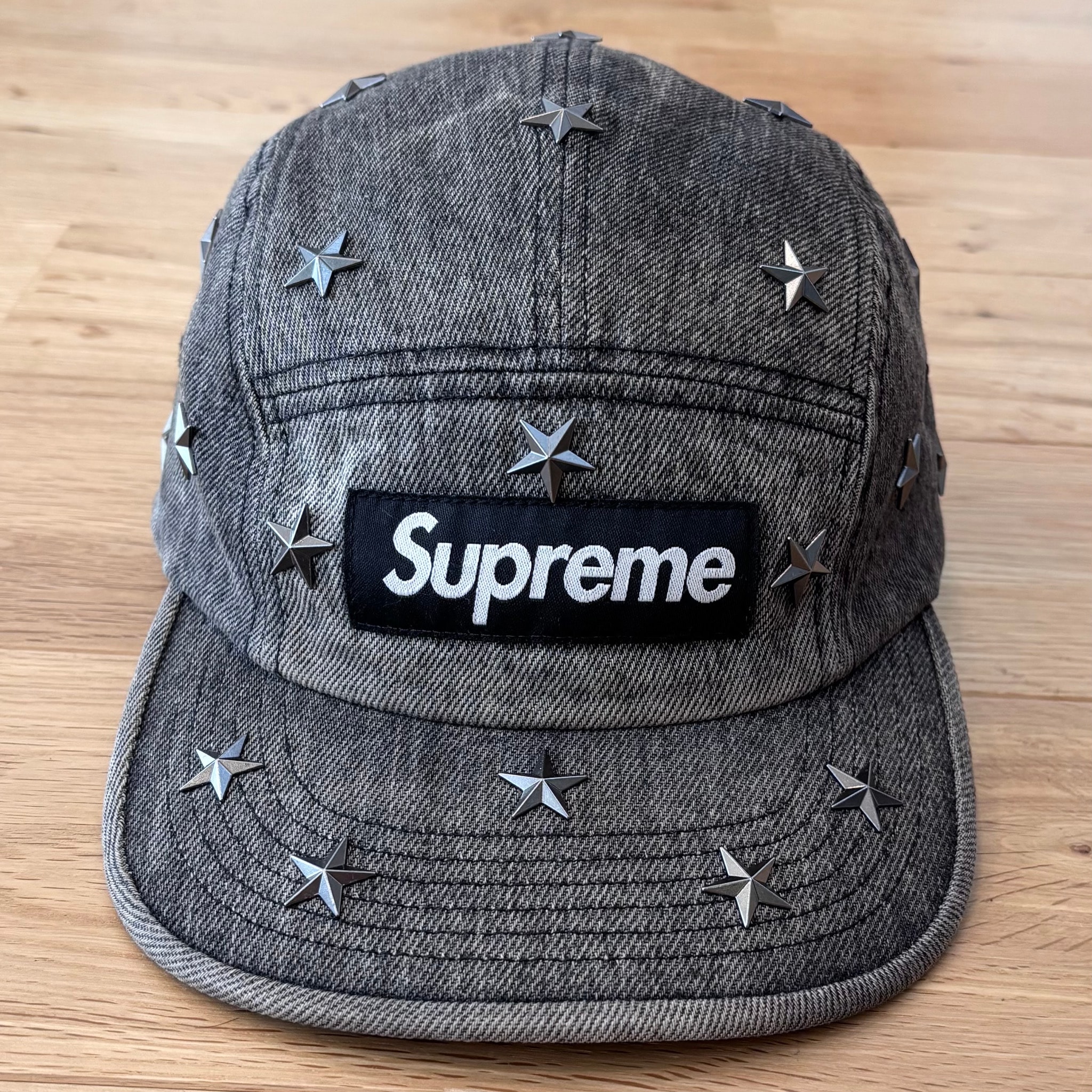 Supreme Stars Studded Denim Camp Cap "Washed Black"