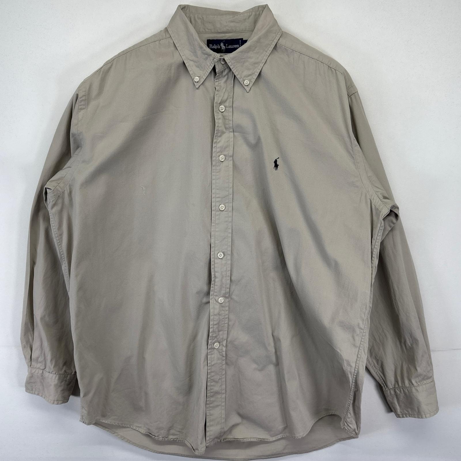 古着 ラルフローレン RALPH LAUREN 長袖シャツ 大きいサイズ ワンポイントロゴ刺繍 ボタンダウ BLAKE 2XL  ベージュ メンズ