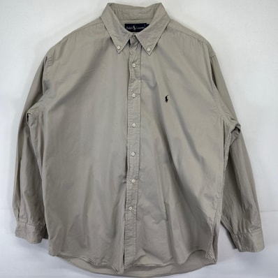 古着 ラルフローレン RALPH LAUREN 長袖シャツ 大きいサイズ ワンポイントロゴ刺繍 ボタンダウ BLAKE 2XL ベージュ メンズ