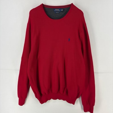 古着 ポロ・ラルフローレン POLO RALPH LAUREN ニット 長袖 刺繍 クルーネック ワンポイント ロゴ トレーナー 2XL レッド メンズ