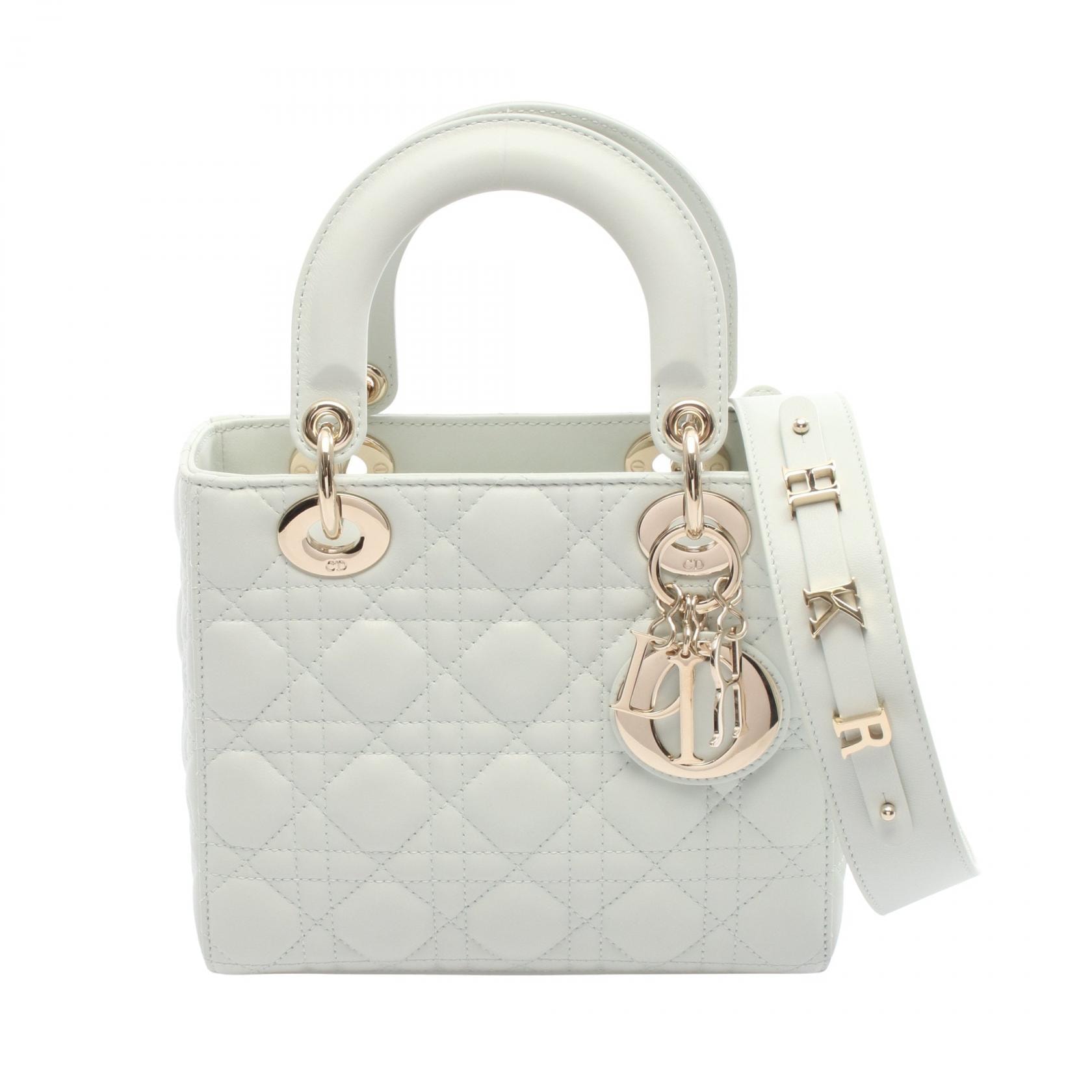 ディオール Dior LADY DIOR MY ABCDIOR レディディオール スモール カナージュ ハンドバッグ バッグ レザー レディース グリーン系 【中古】