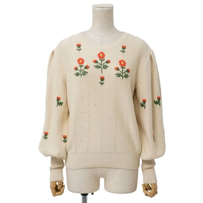 GUCCI グッチ ニット サイズXS バルーンスリーブ セーター フラワー刺繍 イタリア製 ブランド古着【中古】20260522/RA9500