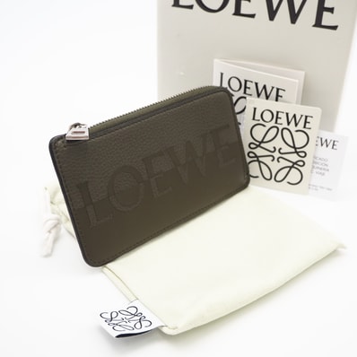 美品 LOEWE ロエベ シグネチャー コイン カードホルダー C314Z40X02 コインケース カーキ オレンジ カーフレザー メンズ