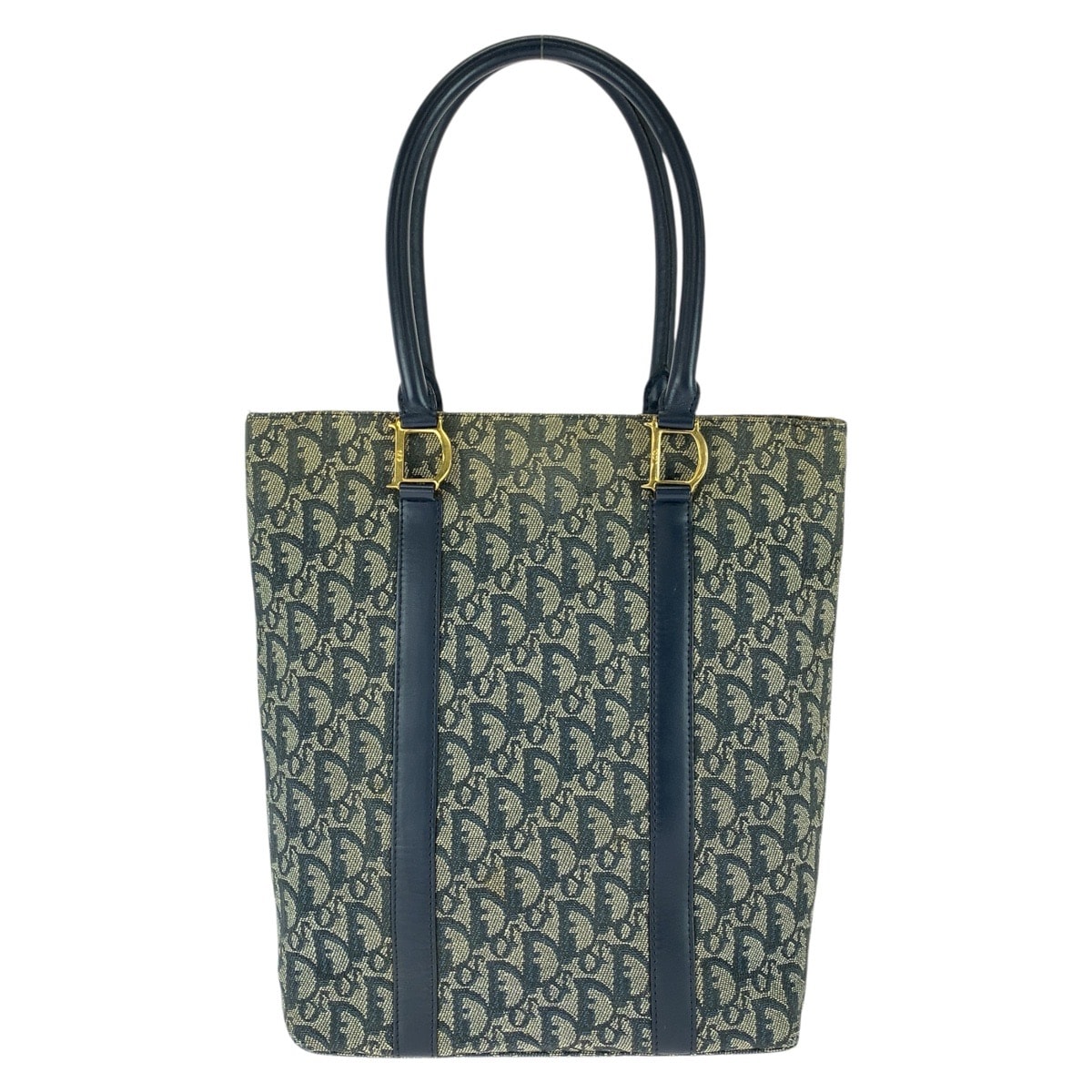 Dior ディオール ヴィンテージ トロッター ネイビー ゴールド金具 キャンバス レザー/ トートバッグ ショルダーバッグ 1-0292563 【中古】