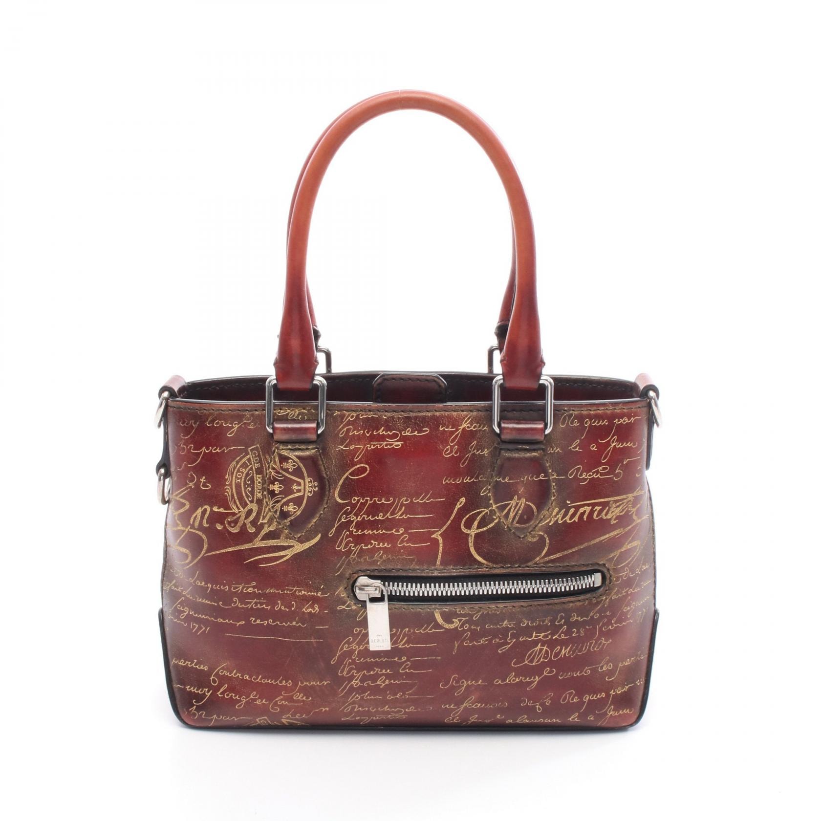 ベルルッティ Berluti カリグラフィ ゴールデン パティーヌ ハンドバッグ バッグ レザー レディース ボルドー系 【中古】