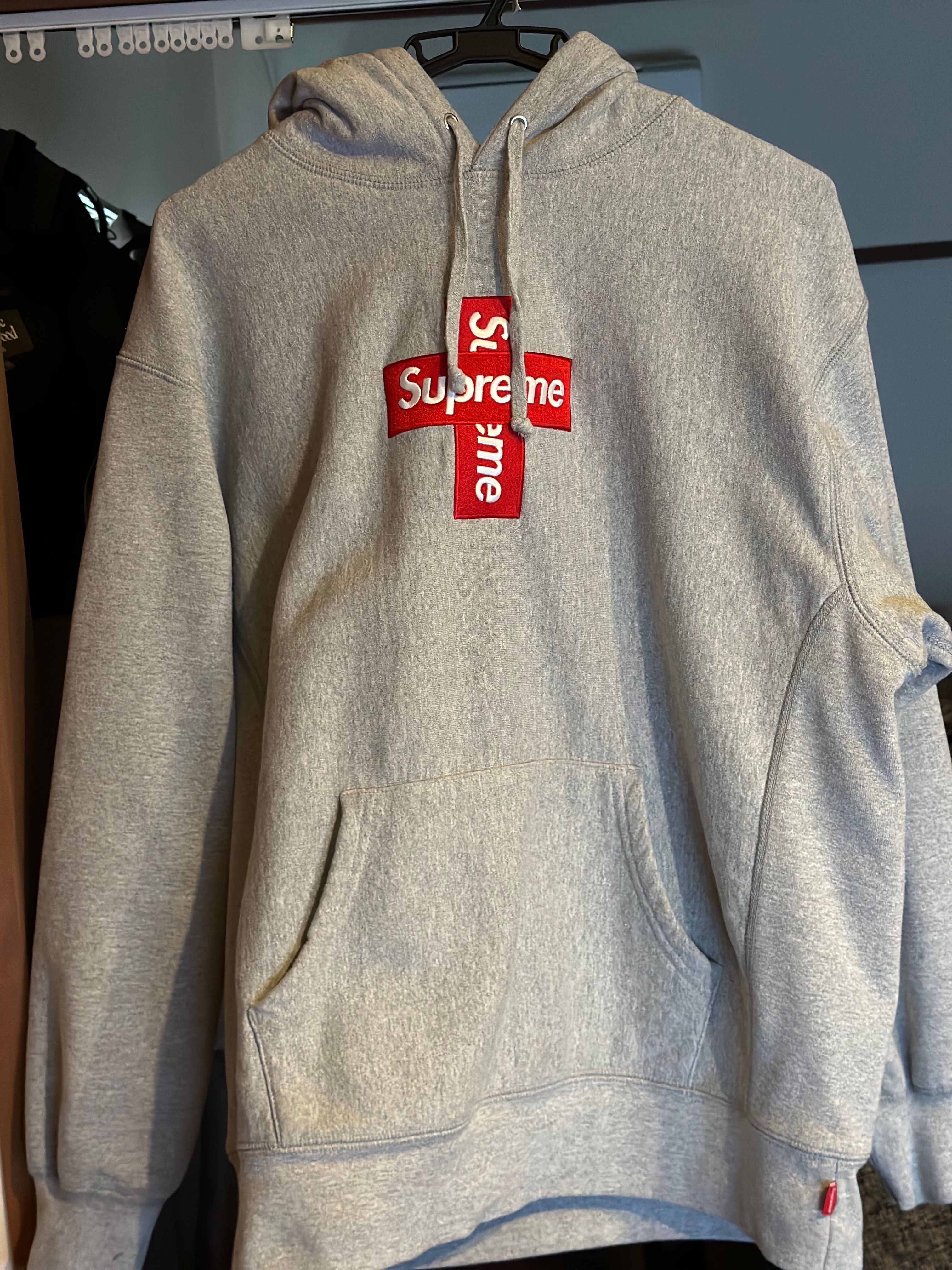 Supreme Cross Box Logo Hooded Sweatshirt "Grey"