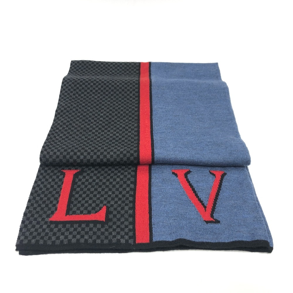 ルイヴィトン LOUIS VUITTON エシャルプ LV ダミエルージュ M70249 マフラー ウール ブラック/ブルー