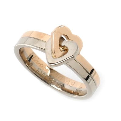 CARTIER カルティエ K18PG ピンクゴールド K18WG ホワイトゴールド ダブルハート リング・指輪 8.5号 49 4.6g レディース【中古】【美品】