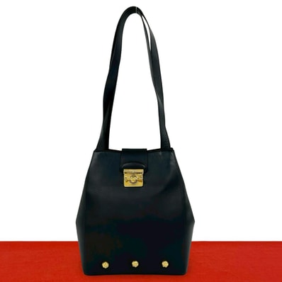 Salvatore Ferragamo サルヴァトーレフェラガモ ロゴ パンプス金具 レザー トートバッグ ネイビー
23771