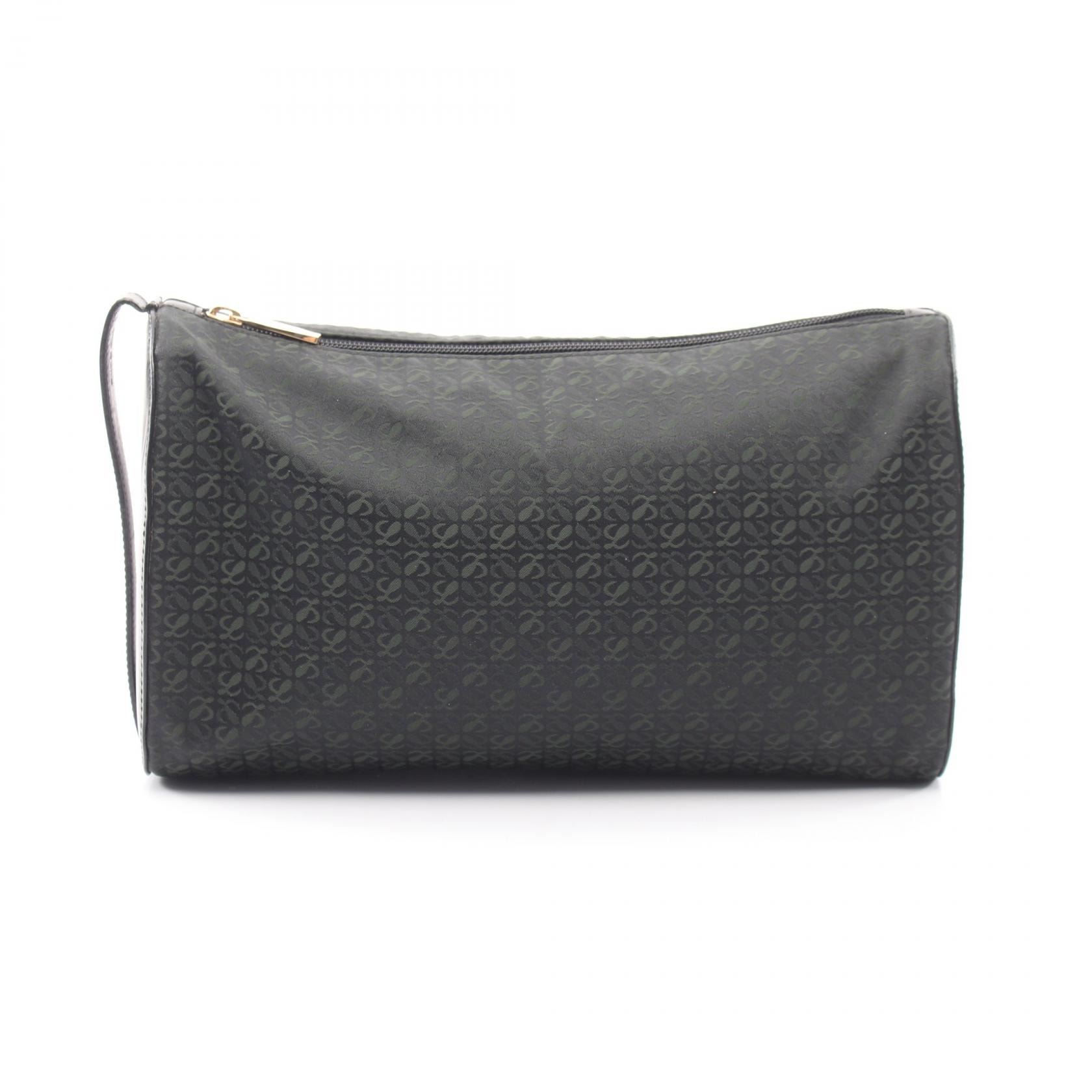 ロエベ LOEWE アナグラム セカンドバッグ クラッチバッグ バッグ キャンバス レザー レディース ブラック系 / グリーン系 【中古】