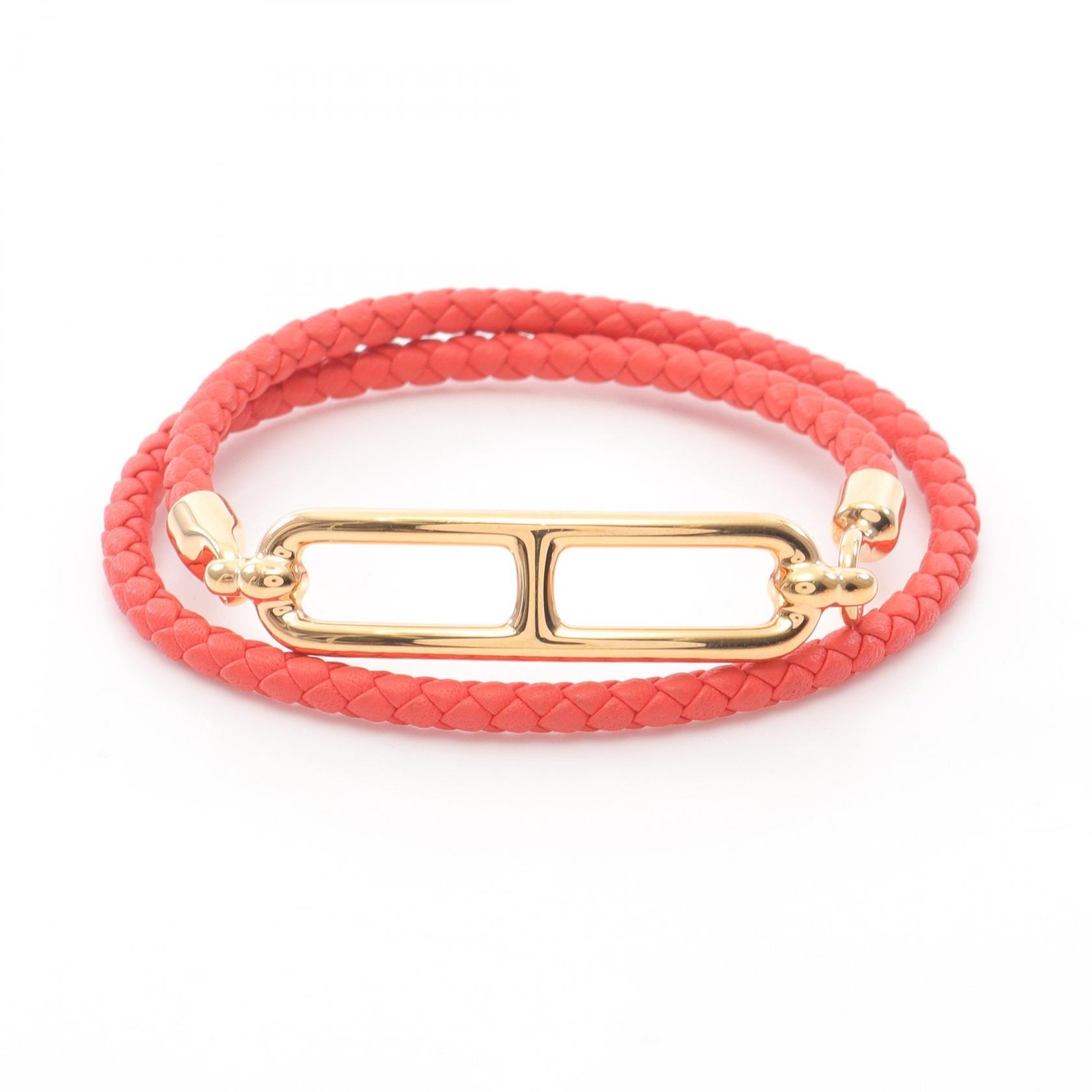 エルメス HERMES ルリドゥブルトゥール ブレスレット アクセサリー GP(ゴールドメッキ) レザー ゴールド レディース ゴールド系 / ピンク系 【中古】