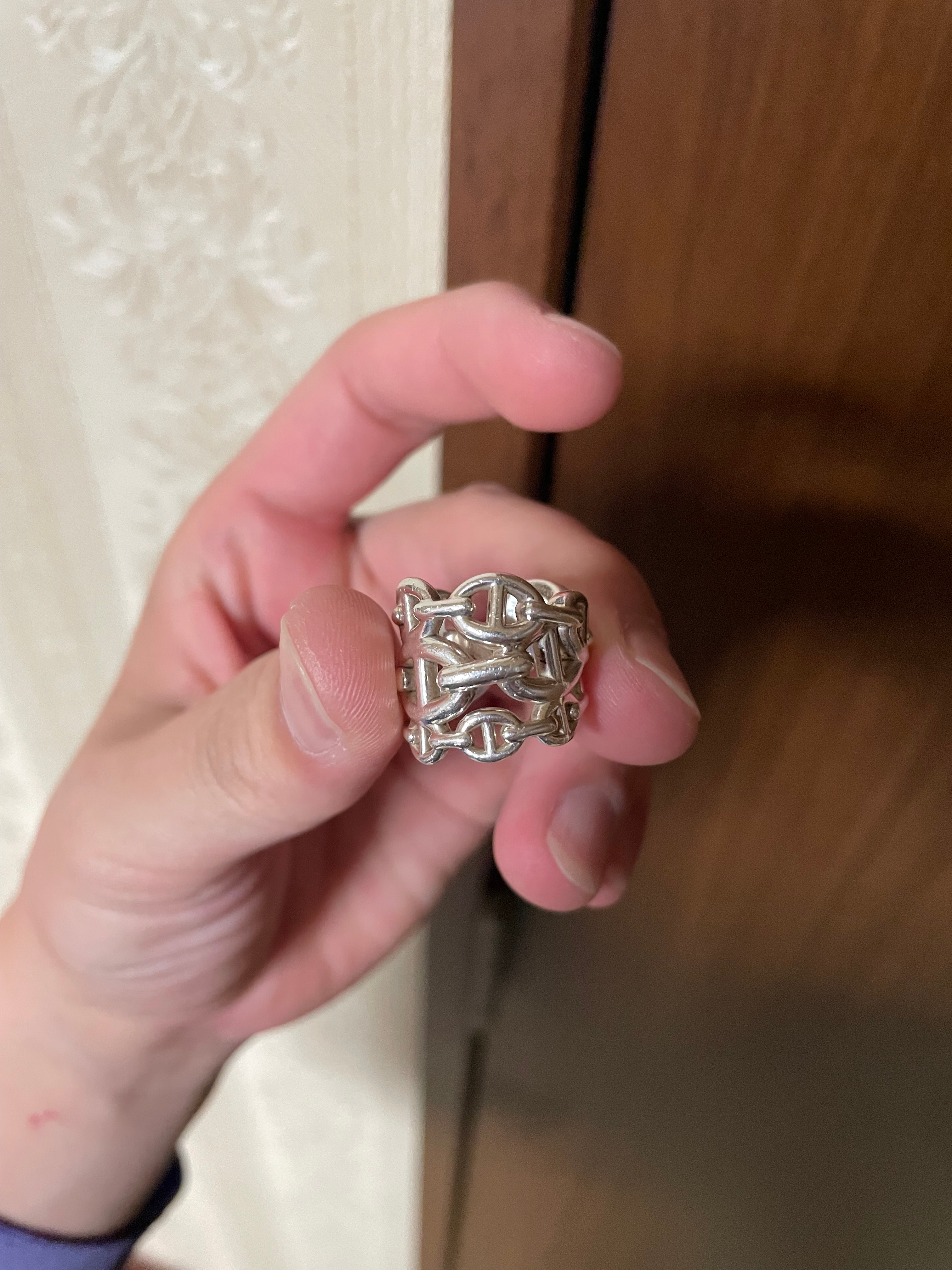 Hermes Chaine D'ancre Enchainee Ring Large Model "Silver"