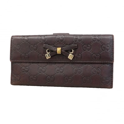 【6ed3508】グッチ 長財布 グッチシマ プリンシー 167464 レザー ブラウン シャンパンゴールド金具【中古】レディース
