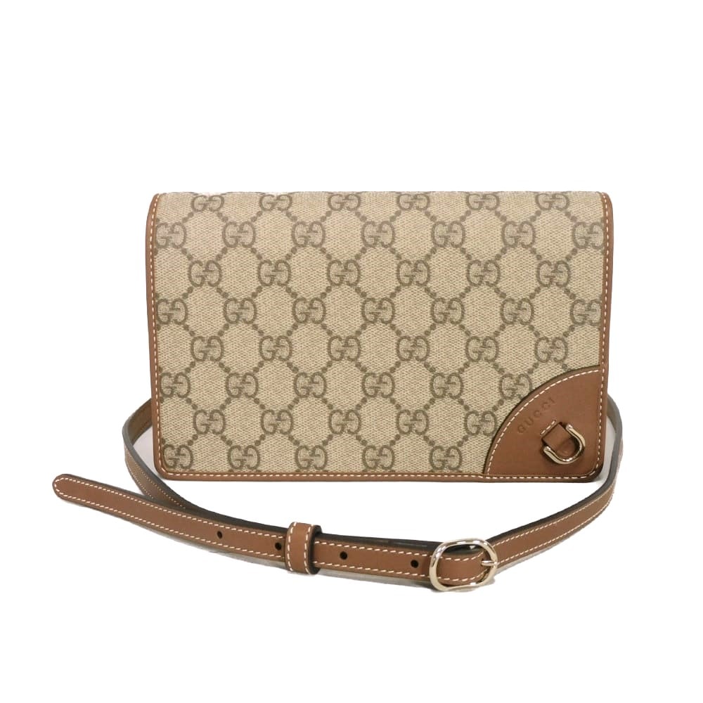 GUCCI グッチ GG エンブレム スーパー ミニ バッグ ロゴ カーフ ブラウン ウェブストライプ シェリー コインケース カードケース 2WAY クラッチバッグ 未使用 GGスプリーム ベージュ ショルダーバッグ 820688 FAD6L 9741