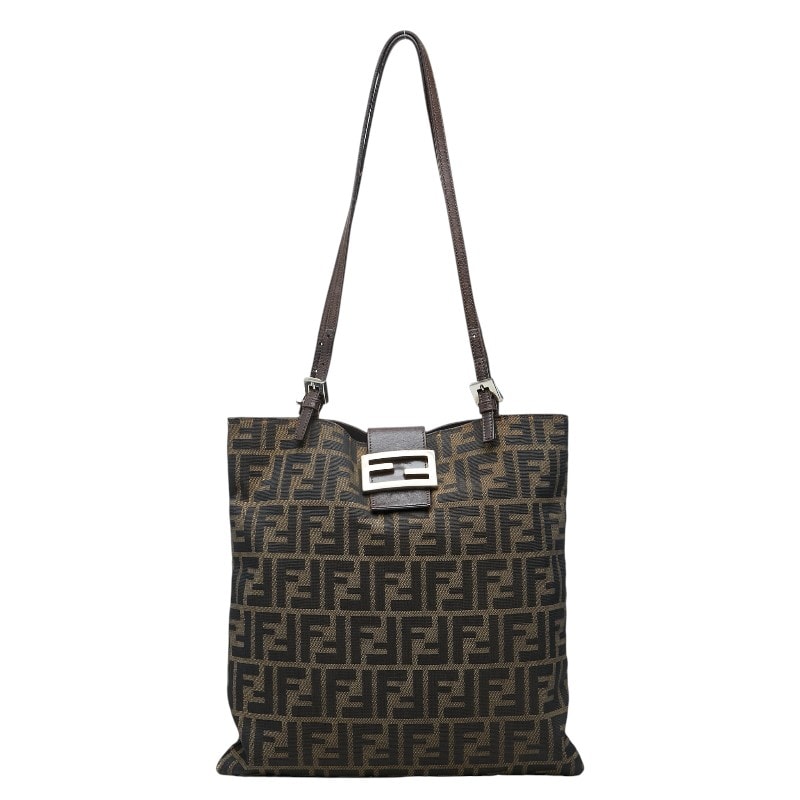 フェンディ ズッカ トートバッグ 肩掛け ショルダーバッグ ブラウン キャンバス レザー レディース FENDI 【中古】