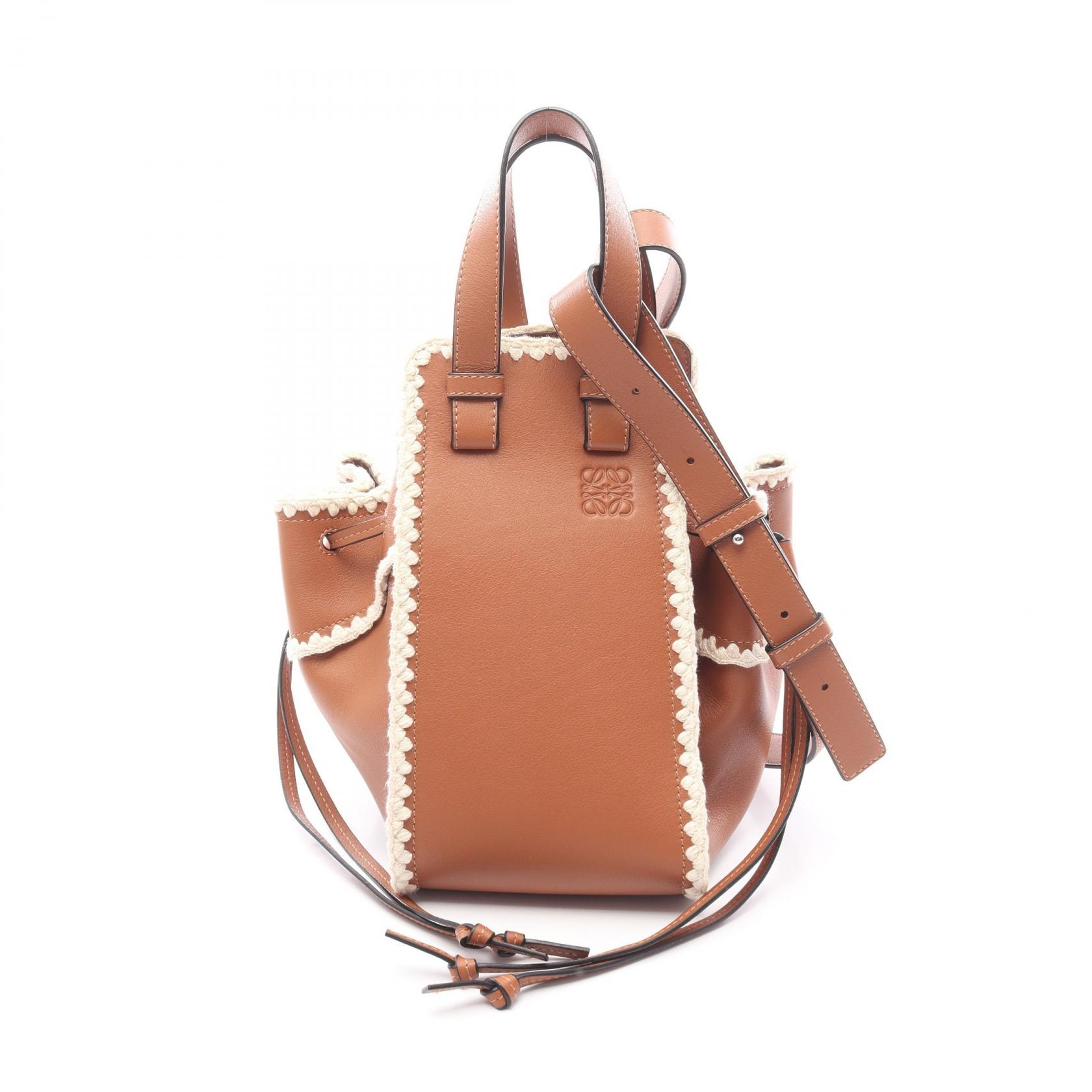 ロエベ LOEWE ハンモック クロシェ スモール ハンドバッグ バッグ レザー レディース ブラウン系 / ホワイト系 303.28.Z95 【中古】