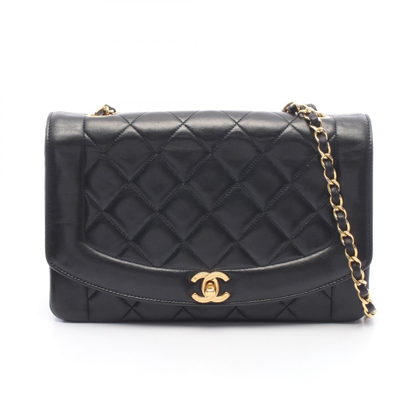 シャネル CHANEL マトラッセ ダイアナフラップ ショルダーバッグ バッグ ラムスキン(羊革) レディース ブラック系 A01165 【中古】