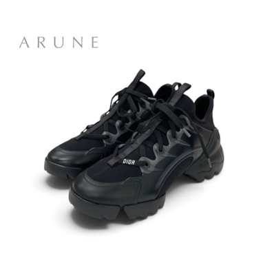 クリスチャンディオール CHRISTIAN DIOR D-Connect スニーカー 靴 シューズ ラバー ファブリック レザー ブラック 黒 未使用 ロゴ