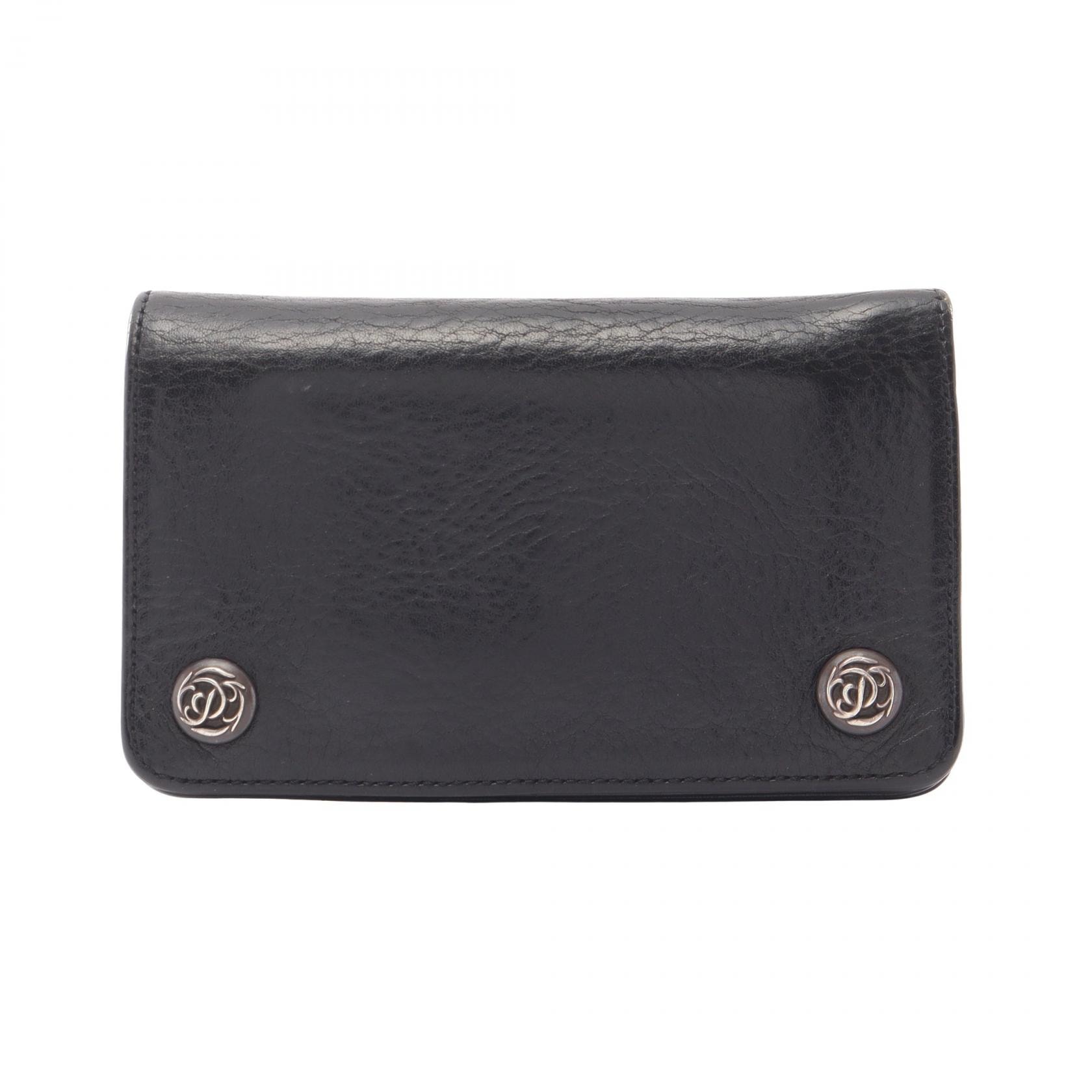 クロムハーツ CHROME HEARTS フローラルボタン 二つ折り財布 財布 レザー メンズ ブラック系 【中古】