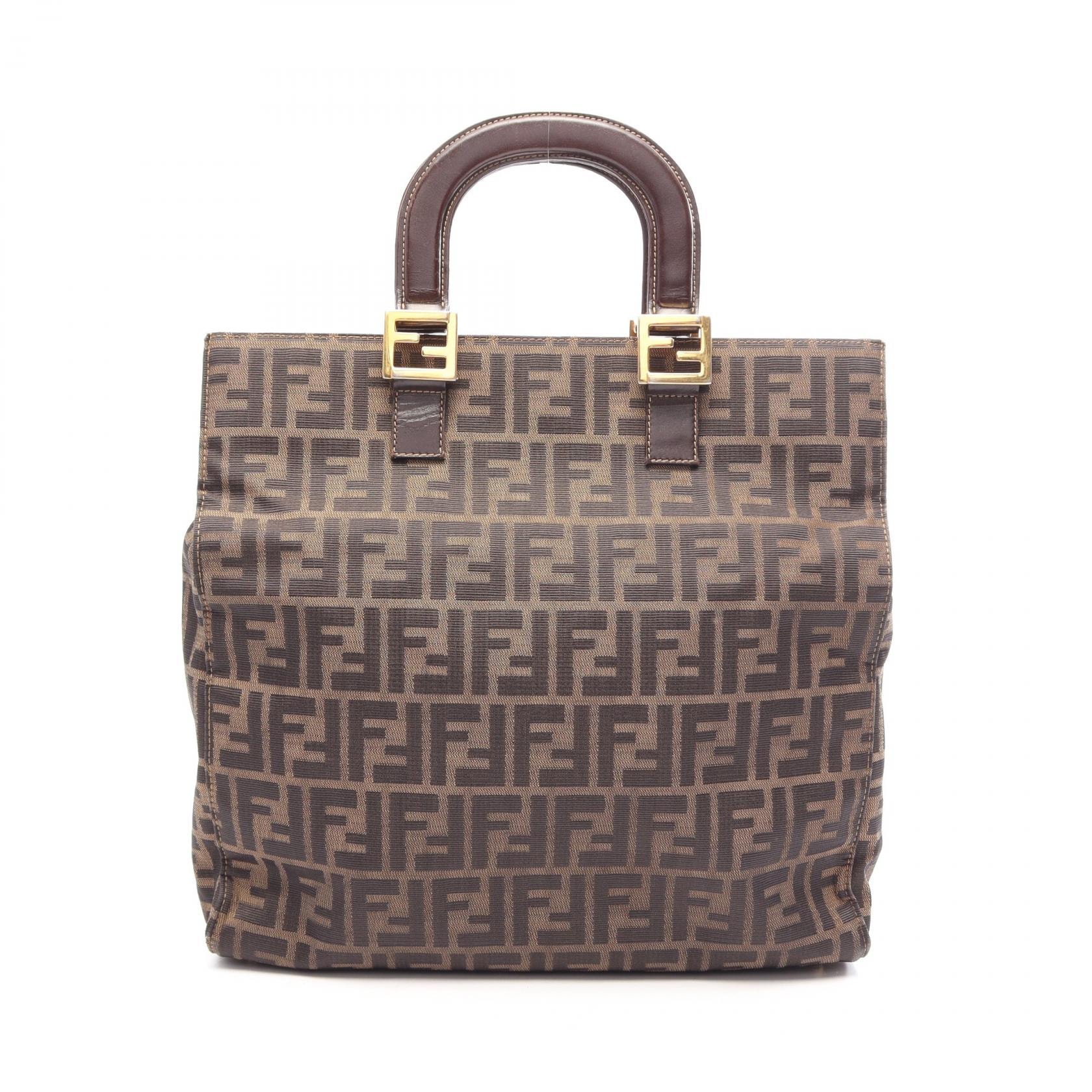 フェンディ FENDI ズッカ ハンドバック トートバッグ バッグ キャンバス レザー レディース ブラウン系 / ブラック系 【中古】