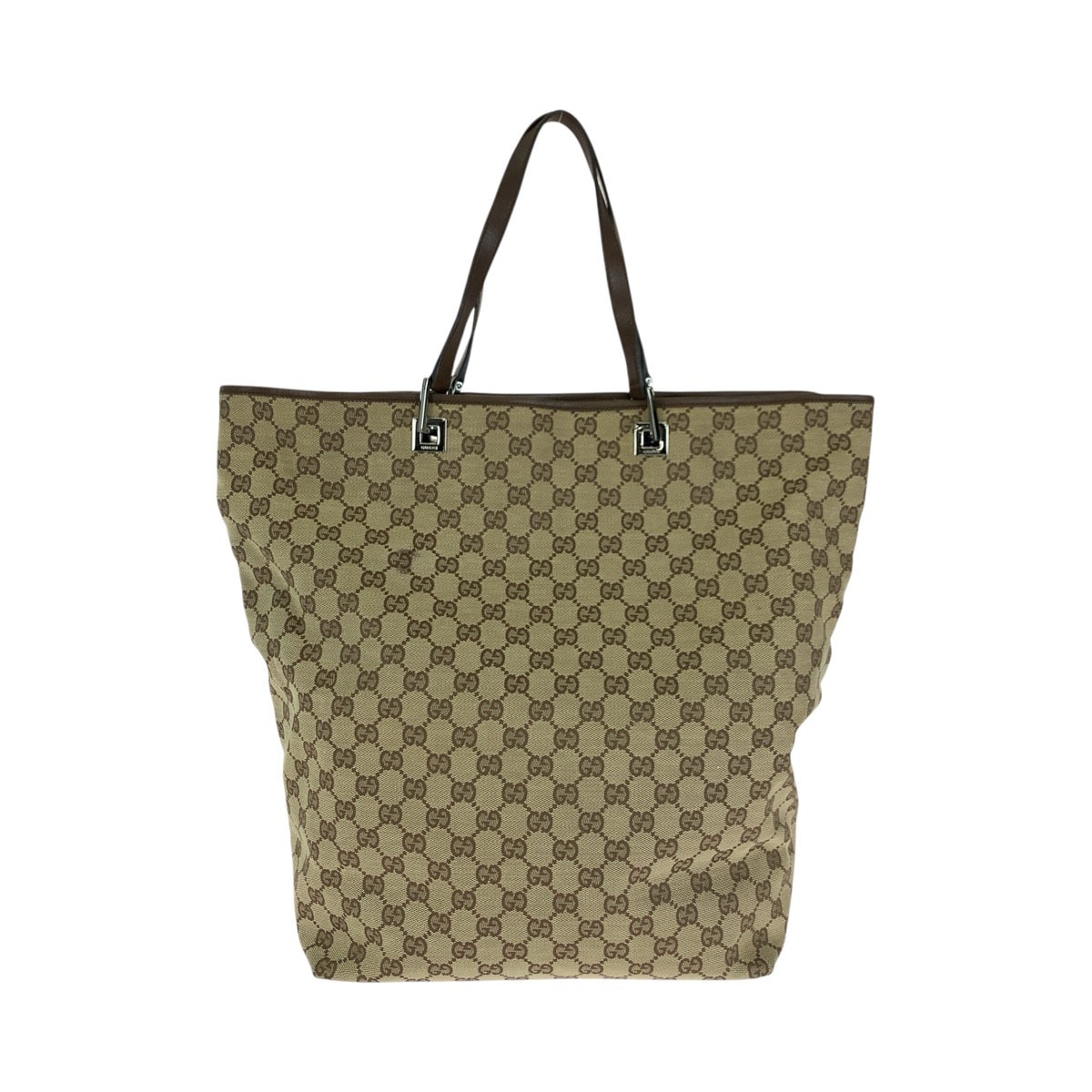 美品 GUCCI グッチ ベージュ ブラウン シルバー金具 GGキャンバス レザー/ トートバッグ ショルダーバッグ 602789 【中古】