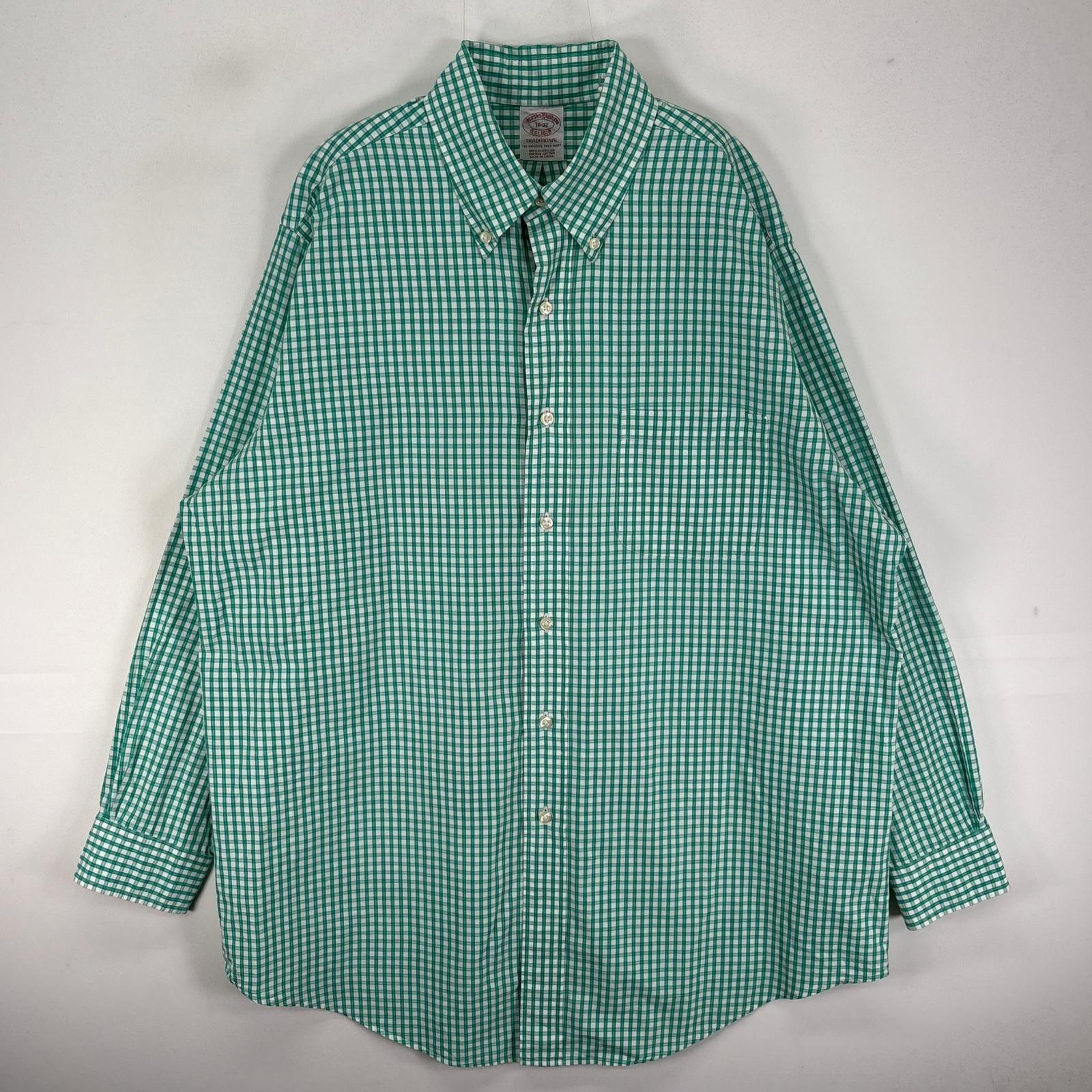 古着 ブルックスブラザーズ Brooks Brothers 長袖シャツ ボタンダウン 胸ポケット L  グリーン系 チェック メンズ