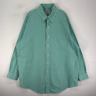 古着 ブルックスブラザーズ Brooks Brothers 長袖シャツ ボタンダウン 胸ポケット L グリーン系 チェック メンズ
