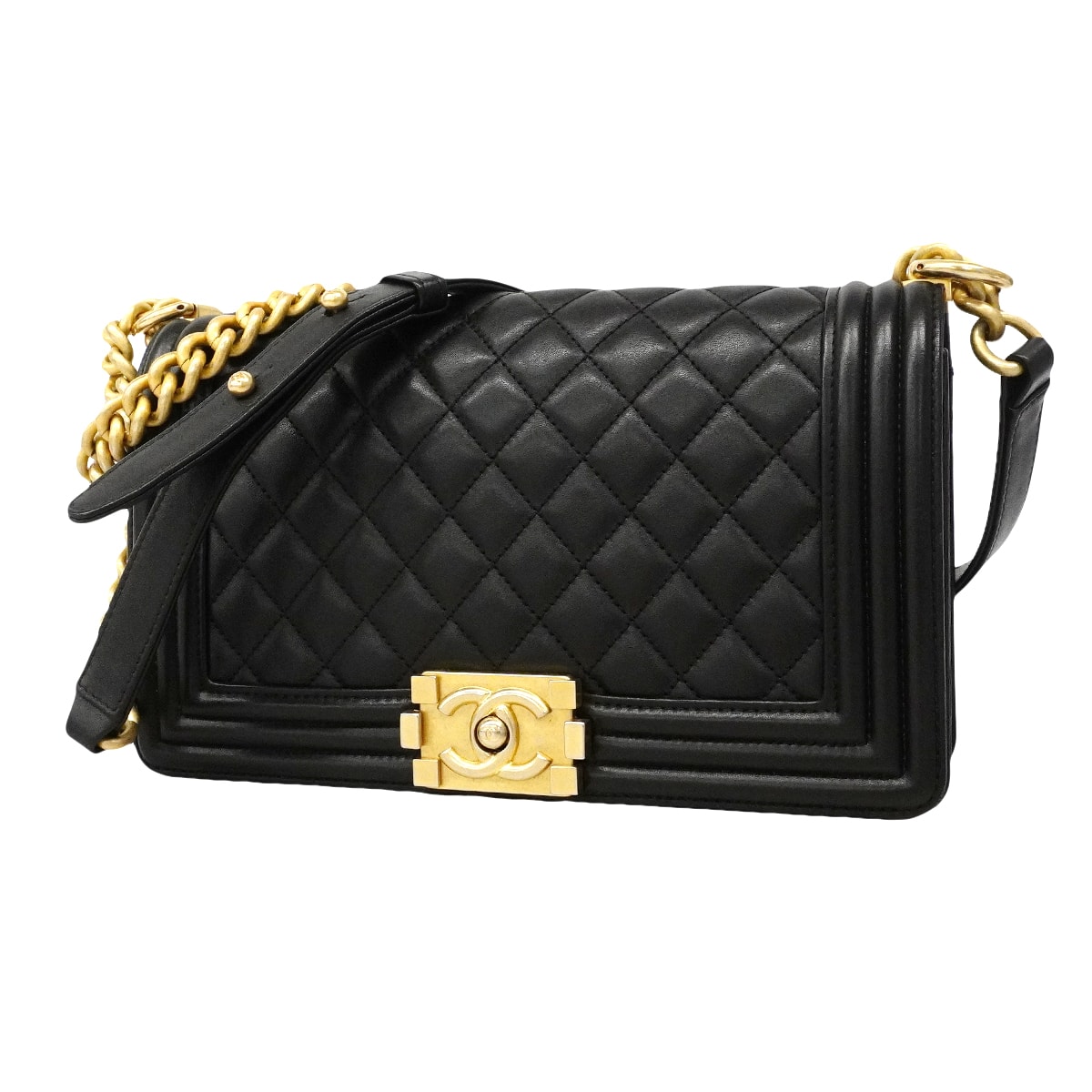 ★SALE【6gc3229】シャネル ショルダーバッグ ボーイシャネル ラムスキン ブラック ゴールド金具【中古】レディース