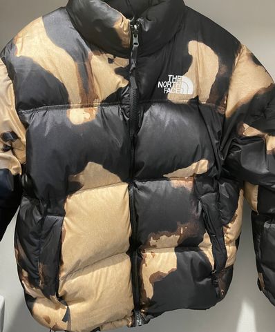 Supreme x The North Face Bleached Denim Print Nuptse Jacket "Black"