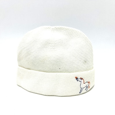 エルメス HERMES カブリオル 馬刺繍 ベイビー 帽子 赤ちゃん ニット帽 コットン ホワイト