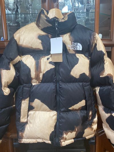 Supreme x The North Face Bleached Denim Print Nuptse Jacket "Black"