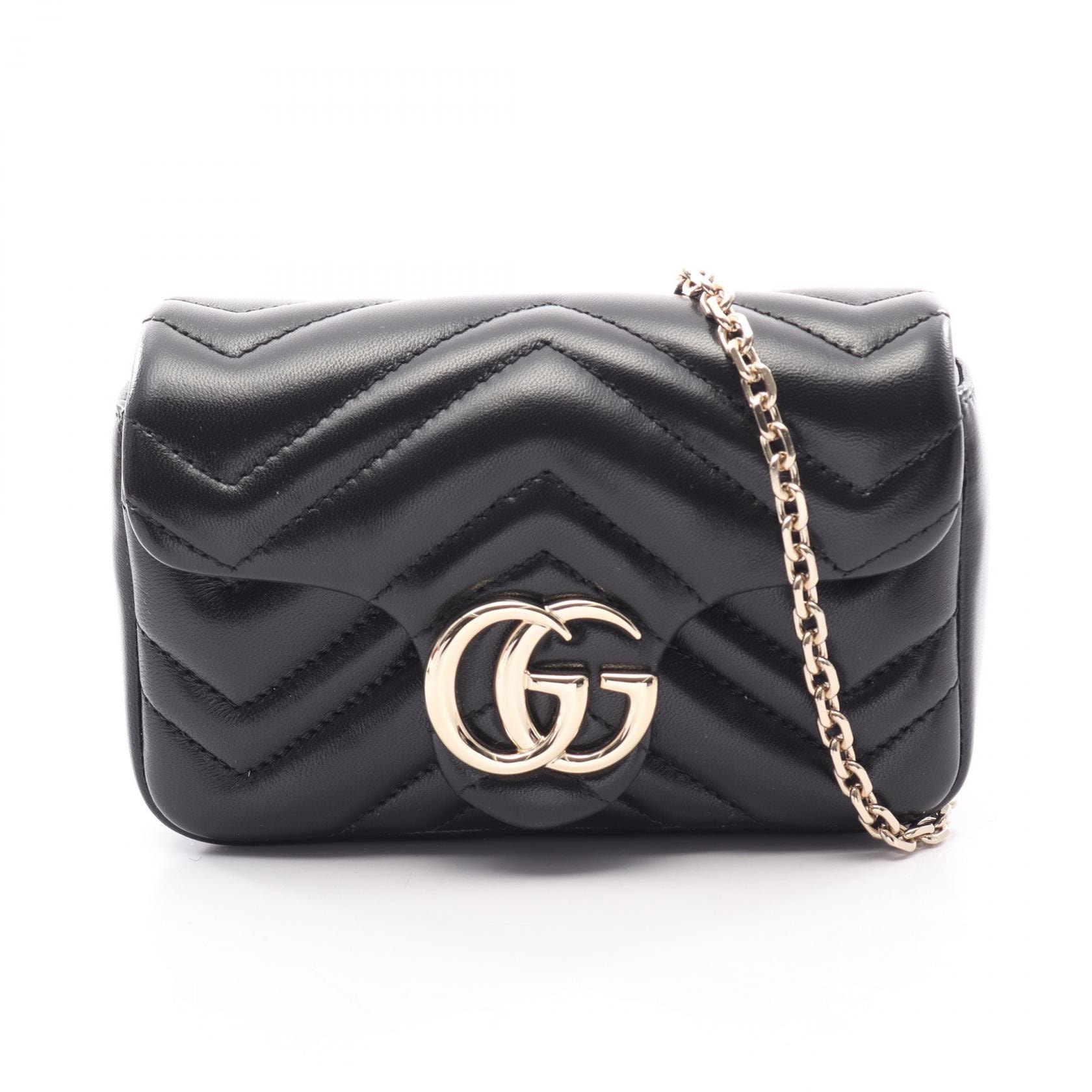グッチ GUCCI GGマーモント ミニ ショルダーバッグ バッグ レザー レディース ブラック系 841290AAFAX1000 【新品】