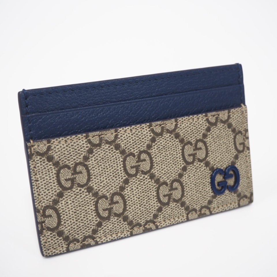 極美品 GUCCI グッチ GGスプリーム カードケース 768248 カードケース ベージュ ブラウン ブルー コーティングキャンバス レザー メンズ