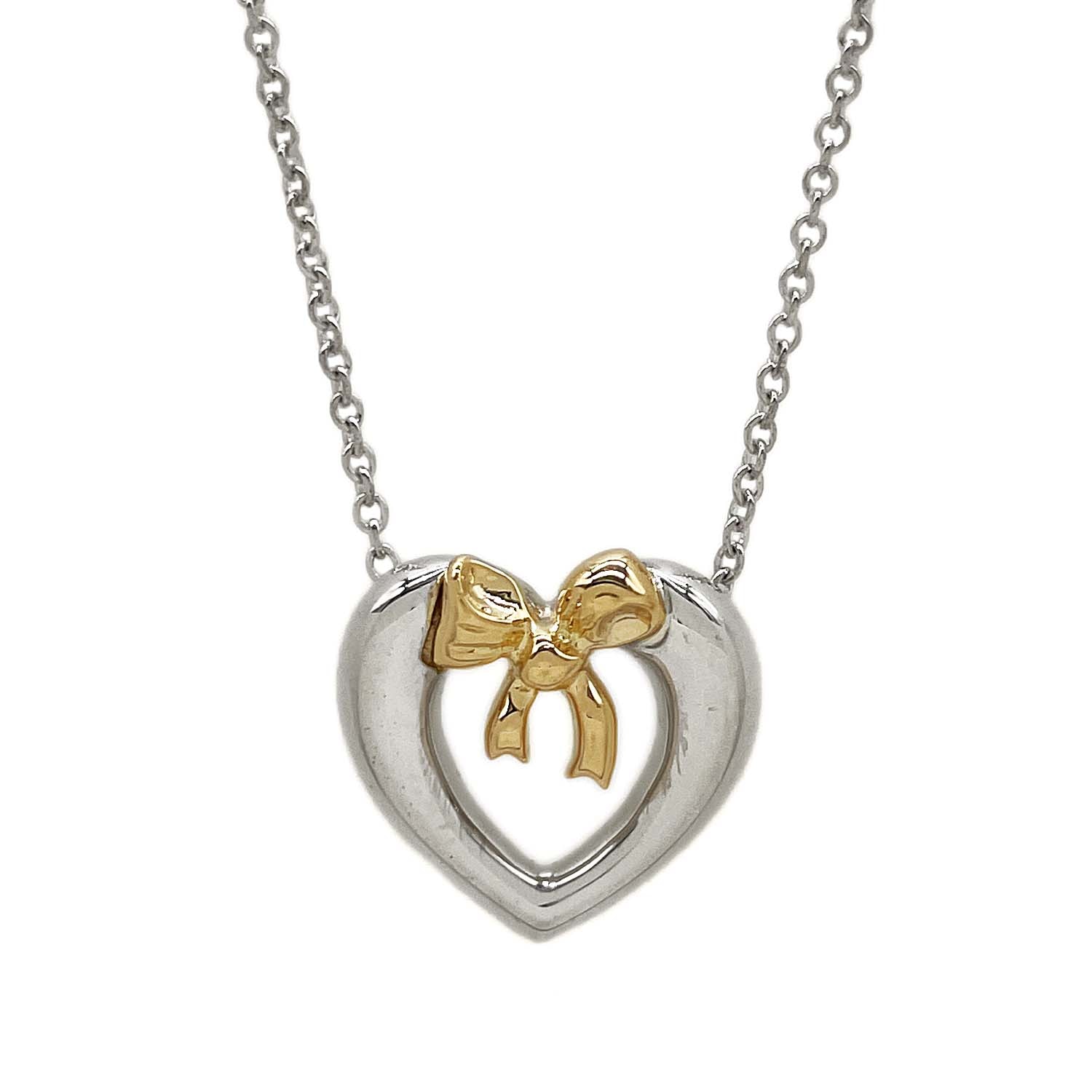 TIFFANY&Co. ティファニー ハート リボン コンビ ネックレス
 ペンダント SV925 K18 750 シルバー 新品仕上済 レディース
 【中古】