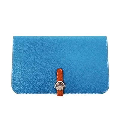HERMES エルメス ドゴン デュオ GM バイカラー 長財布 トリヨンクレマンス トリヨンクレマンス ブルー ブラウン □K刻印 メンズ【中古】