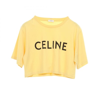 セリーヌ CELINE ロゴプリント クロップド 半袖Tシャツ 衣料品 トップス コットン レディース イエロー系 2X761671Q 【中古】