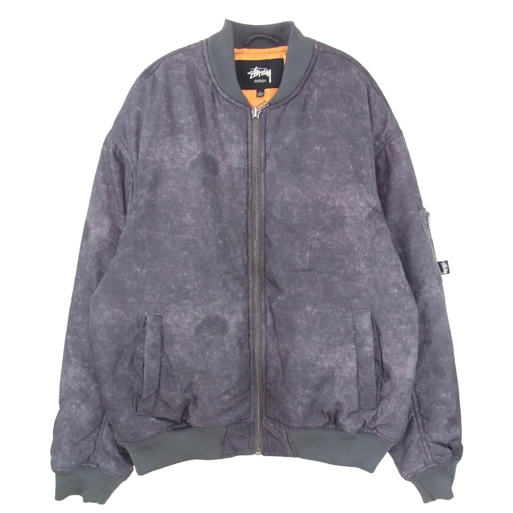 STUSSY ステューシー USED加工 ジップアップ MA-1 エムエーワン フライト ジャケット グレー系 L【極上美品】【中古】