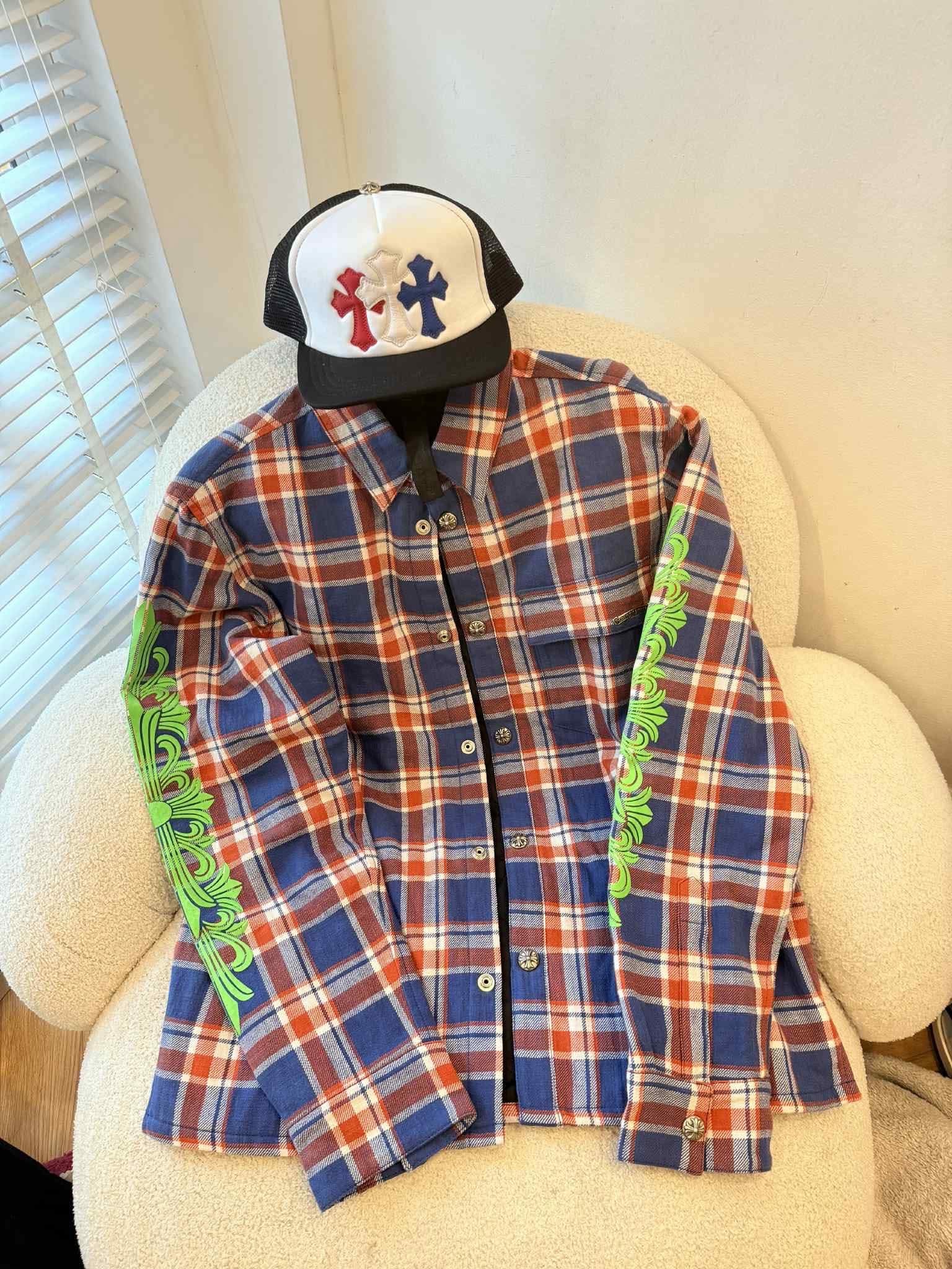 クロムハーツ WORK'N フローラルクロス フランネルシャツ "ブルー/レッド/グリーン"