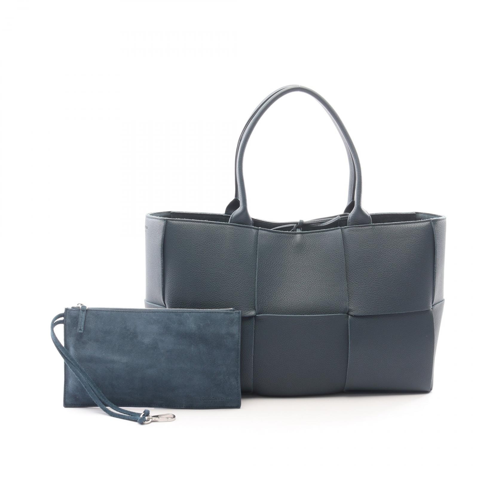 ボッテガヴェネタ BOTTEGA VENETA アルコ ミディアム マキシイントレチャート トートバッグ バッグ レザー レディース ネイビー系 【中古】