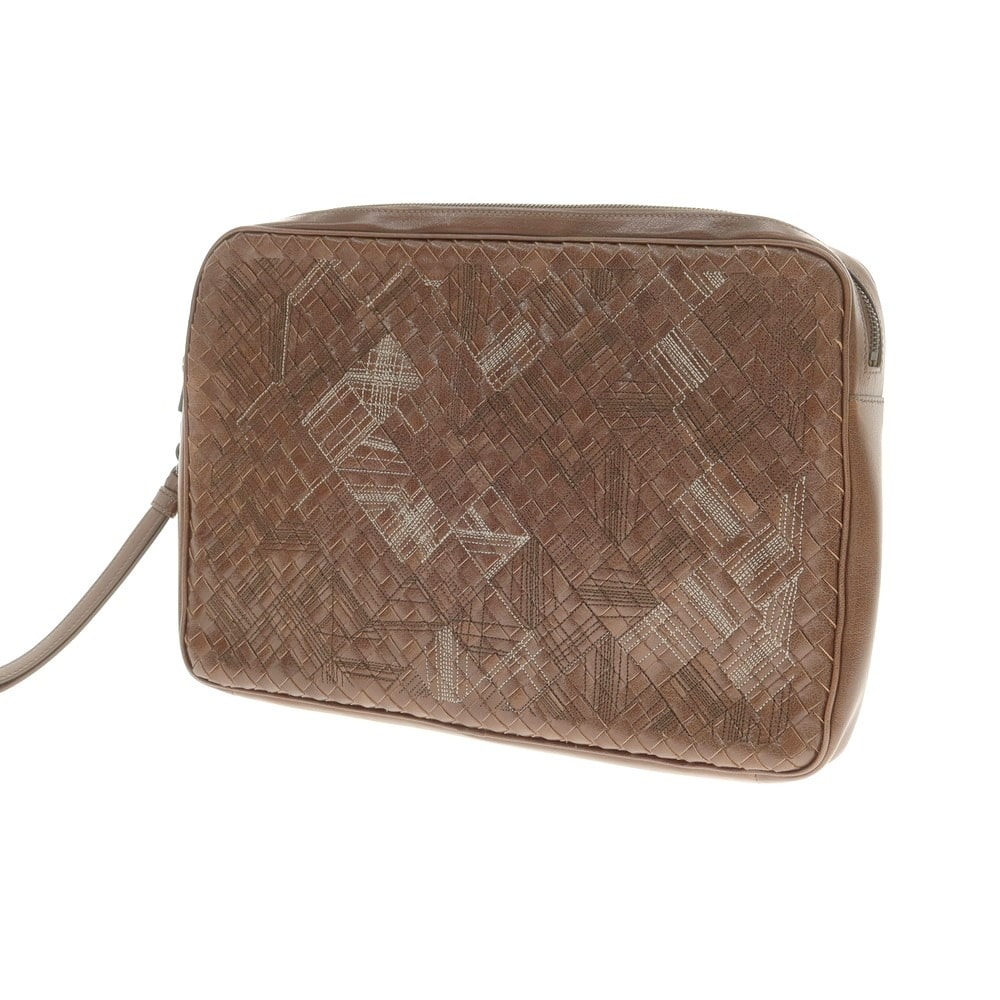 【中古】ボッテガヴェネタ BOTTEGAVENETA レザー イントレチャート クラッチバッグ ブラウン【W34xH24xD3.8】【メンズ】