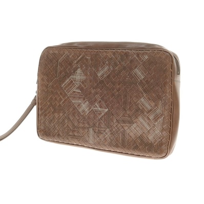 【中古】ボッテガヴェネタ BOTTEGAVENETA レザー イントレチャート クラッチバッグ ブラウン【W34xH24xD3.8】【メンズ】